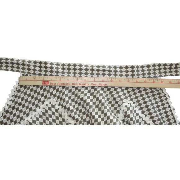 Vintage Apron Brown White Geometric Diamond Print rick rack trim pockets tie bac - Picture 10 of 11